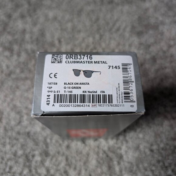 Ray-Ban Clubmaster Metal Black Frame w/ Green Polarized Lens - Picture 2 of 9